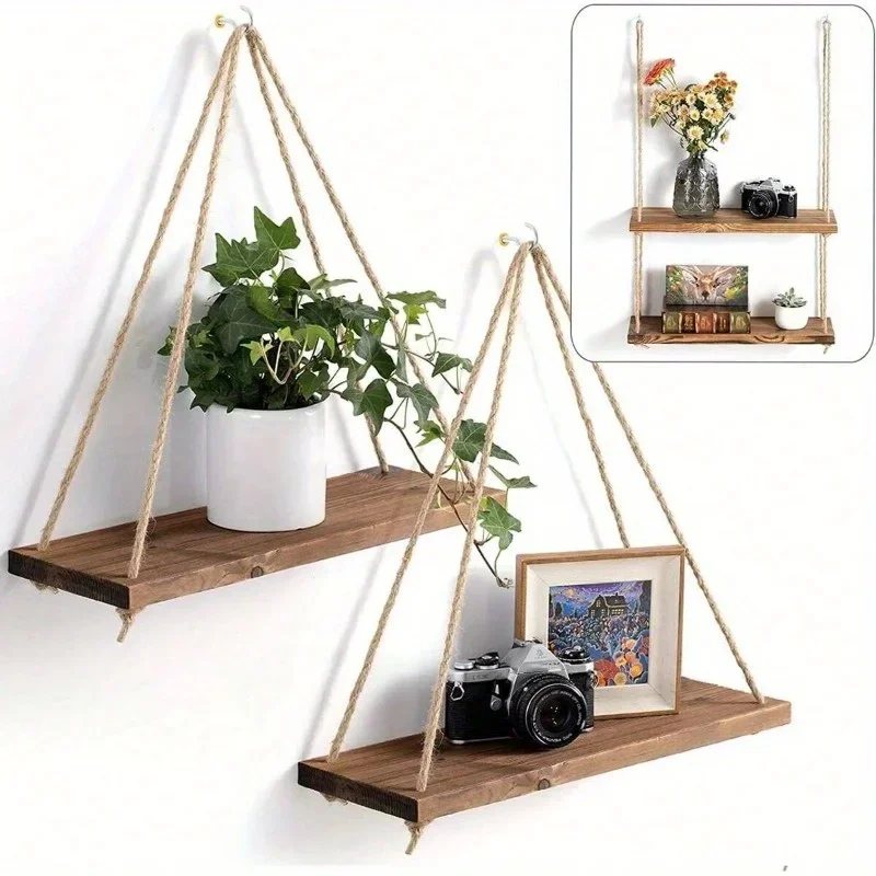 Badminton Live - 1PC Wooden Swing Hanging Hemp Rope